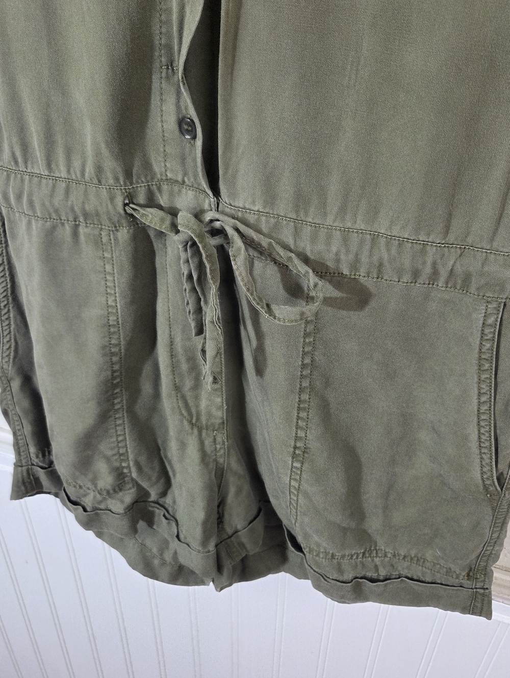 Pistola Olive Green Tencel Utility Romper Womens Small Button Front Drawstring - Picture 9 of 15